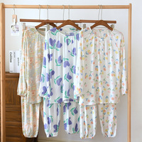 Nouvel ensemble pyjama d'été pour femme, imprimé, doux et mignon, coupe ample, manches longues et pantalon long, deux pièces, effet rajeunissant