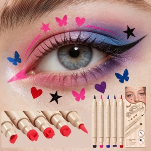Set di 4 <span class=keywords><strong>Eyeliner</strong></span> <span class=keywords><strong>a</strong></span> Doppia Punta con Timbro, Colorati, Impermeabili, <span class=keywords><strong>Lunga</strong></span> Durata, con Stelle, Cuori e Farfalle per Trucco Festivo - Product Image 1