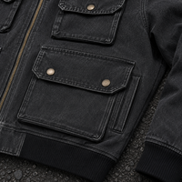 Blouson Bomber Homme en Jean Cargo Long à Capuche, Style Vintage Oversize, Noir Délavé, avec Poches et Fermeture Éclair, Streetwear