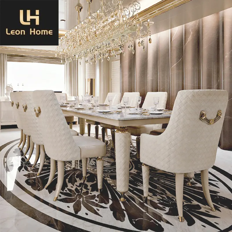 Hot selling luxury design artificial marble dining table set 10 seater dining room furniture