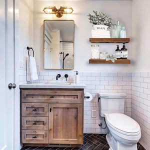Wooden Bathroom Living Room <b>Floating</b> <b>Shelves</b> <b>Wall</b>-Mounted Farmhouse Modern Simple Design Heavy Duty Saving 15.7x6.7x1.5 Inches - Product Image 2