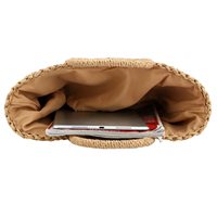 Sac de plage rond en paille tressé à la main grande capacité avec cordon de serrage et anse pour femme
