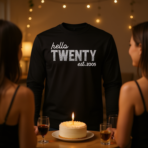 Camiseta de manga larga Hello Twenty Est 2005, regalo de cumpleaños para el 20.º aniversario - Product Image 3