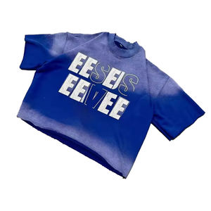 T-shirt vintage streetwear personnalisé délavé à l'acide avec ourlet brut, en coton épais, coupe oversize et courte pour homme (OEM) - Product Image 3