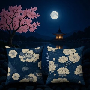 Housse de coussin lombaire carrée Hanlin bleue et blanche à motifs floraux, lavable, pour canapé de salon - Product Image 3