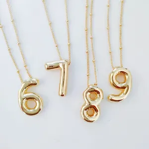 Mujeres delicado alfabeto joyería personalizada regalo 14K chapado en oro hinchado nombre burbuja letra collar globo número collares