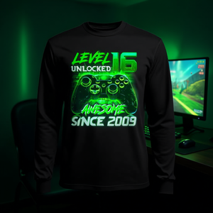 Camiseta de manga larga para jugadores con nivel 16 desbloqueado, regalo de cumpleaños número 16 para adolescentes y niños - Product Image 3