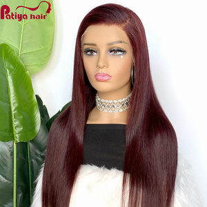 Perruque Lace Frontale 13*4 Densité 150% avec Ligne <span class=keywords><strong>de</strong></span> Cheveux Pré-Pluckée et Baby Hair, Couleur Rouge Bourgogne 99j, Cheveux Humains Péruviens Lisses Baguette - Product Image 1