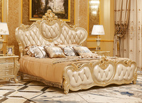 Offres Spéciales ensemble de chambre à coucher de lit européen cadre en bois massif or de luxe lit double royal fantaisie meubles antique ensemble de literie King Size