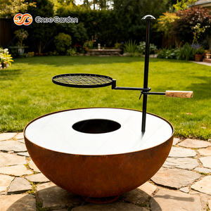Brasero Moderno de Acero Corten con Forma de Hemisferio, Parrilla para Barbacoa con Rejilla, Encendido Automático, Certificado CE, para Acampar en el Patio Trasero - Product Image 3