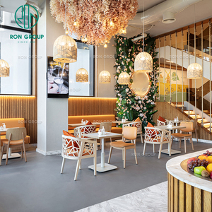 ชุดเฟอร์นิเจอร์ร้านกาแฟร้านอาหารสไตล์โมเดิร์น โต๊ะหินอ่อนทรงสี่เหลี่ยม โครงไม้ เก้าอี้หุ้มหนัง เหมาะสำหรับร้านเบเกอรี่เค้กส้ม ร้านกาแฟ และร้านอาหาร - Product Image 6