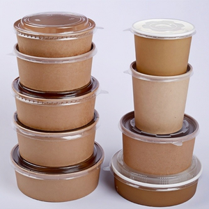 Biodegradabile usa e getta tazza di carta Kraft e insalatiera con coperchio da asporto caratteristica riciclabile - Product Image 1