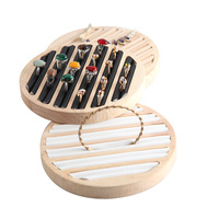Expositor de Anillos Redondo de Madera Maciza de Lujo con Incrustaciones de Terciopelo y Cuero Multicolor, Accesorios de Exhibición de Joyería Premium para Anillos