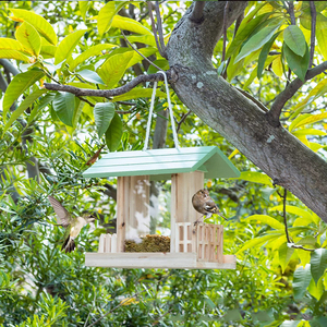 Garden Wooden <strong>Bird</strong> <strong>Feeder</strong> 2 <strong>Suet</strong> Holder Cages Handmade Hanging <strong>Bird</strong> House for Wildbirds - Product Image 6