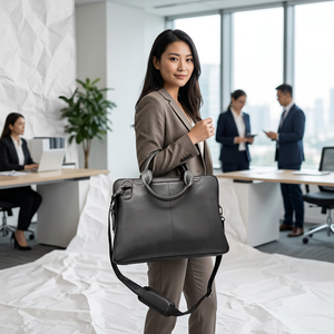 WRIZA Genuine <b>Leather</b> <b>Soft</b> Laptop Briefcase Mens Shoulder Messenger <b>Bag</b> Adjustable Strap Zipper Closure Durable Office Business - Product Image 3
