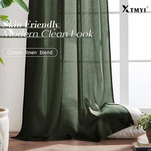 Rideaux 84 pouces <span class=keywords><strong>lin</strong></span> <span class=keywords><strong>vert</strong></span> olive 2 panneaux ensemble de crochets à languettes arrière filtrage de la lumière semi-transparent pour salon chambre - Product Image 5