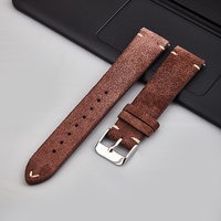 Bracelet en cuir véritable à dégagement rapide, cousu à la main, avec breloque, pour 14/16/18/19/20 mm