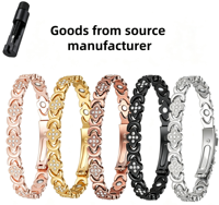 Bracelet anti-ternissement à thérapie magnétique trèfle à quatre feuilles porte-bonheur - Jonc réglable en alliage de zinc plaqué or rose, bijoux en gros