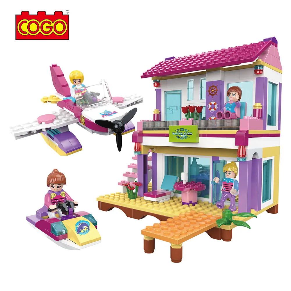 COGO حار بيع 423 قطعة أزياء فتاة الشاطئ فيلا بناء لعبة المكعبات التعليمية للأطفال نموذج البناء الطوب للأطفال