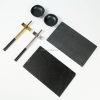 Ensemble de vaisselle en mélamine ardoise japonaise écologique réutilisable avec logo personnalisable, support pour baguettes en fibre de verre pour 2 personnes, coffret cadeau
