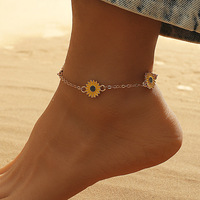 Bijoux de Cheville à Pieds Réglables Personnalité Monocouche Chaîne de Pied pour Femme Métal Résine Alliage Émail Fleur de Marguerite Pendentif Cheville