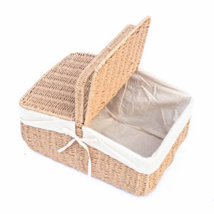 Cesta de Picnic Rectangular de Mimbre con Tapa de Apertura Lateral y Forro de Lona Vintage, Ecológica - Product Image 4