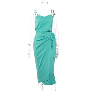 Couleur Verte Classique Design Irrégulier 2 Pièces Ensemble Personnalisé Décontracté Femmes D'été Jupe Ensemble Avec Écharpes - Product Image 5