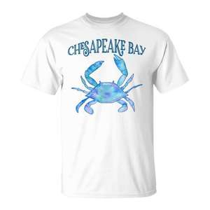 Camiseta Chesapeake Bay Blue Crab para adultos, unisex, blanca, 100% algodón, cuello redondo, manga corta - Product Image 1