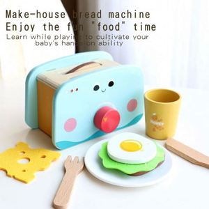 Wooden Breakfast Play Set Play Food and Kitchen Accessories Bread and Butter Pop-Up <b>Toaster</b> Toy - Product Image 1