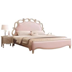 Cama de princesa de cuero genuino con lazo <span class=keywords><strong>rosa</strong></span> americano crema francesa de 1,8 m cama doble de madera maciza de lujo ligera para segunda cama suave - Product Image 5