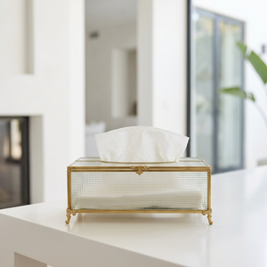 Boîte à mouchoirs en verre de luxe moderne avec cadre en laiton pour la maison et les mariages - Product Image 2