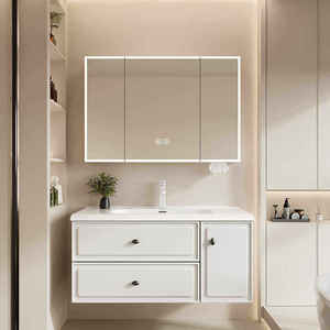Mueble de Baño de Pared con Espejo Inteligente de MDF Honeycomb, Lavabo Integrado, Resistente al Agua, Tablero de Melamina Lacado para Villa - Product Image 1