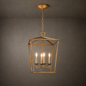 Lanterne en verre doré forgé vintage, lustre suspendu à 4 lumières, base d'ampoule E12, pour hôtel, hall d'entrée, décoration intérieure - Product Image 5