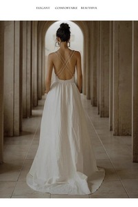 <span class=keywords><strong>Robe</strong></span> de mariée élégante et minimaliste sans dos à col en V, légère, blanche, <span class=keywords><strong>pour</strong></span> femme - Product Image 4