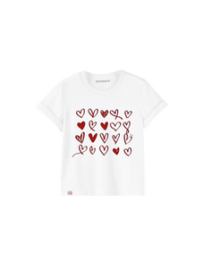 T-shirt da donna casual a maniche corte con scollo rotondo e motivo a cuori Lily & Val, estiva, leggera, in tessuto jersey 100% cotone - Product Image 1