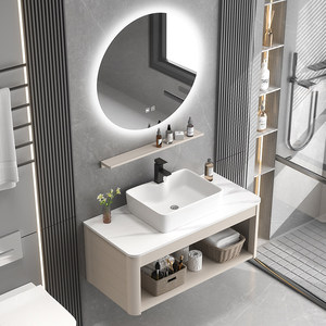 Conjunto de Muebles de Baño BTH Estilo Crema, <span class=keywords><strong>IPX4</strong></span> Impermeable, Lavabo Integrado de Cerámica Nivel E0, Espejo Inteligente, Aluminio Espacial - Product Image 3