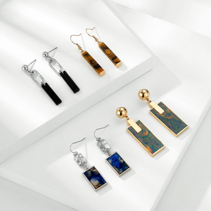 Thời trang nhiều màu hình học hình chữ nhật Acrylic đất sét Mặt dây chuyền Stud dangle Bông tai cho phụ nữ - Product Image 1