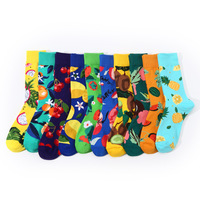 Chaussettes en coton peigné jacquard à motifs de fruits tropicaux (Dragon Fruit, Citron, Kiwi, Fraise, Cerise, Orange) et floraux, unisexe
