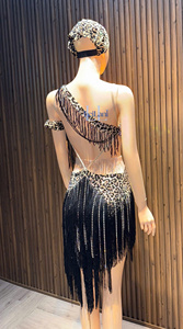 Luxury Women's Regular Sleeve Leopard Print <b>Mini</b> Dress with High-End Rhinestone Embellishment Winter Elegant Party Wear - Product Image 3