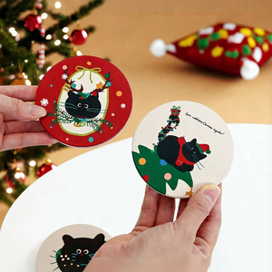 Sous-verres ronds en céramique personnalisés avec base en liège antidérapante, <span class=keywords><strong>motif</strong></span> <span class=keywords><strong>chat</strong></span>, pour boissons, cadeaux, avec logo DIY - Product Image 2