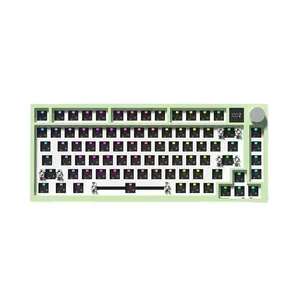 YS657 Keyboard mekanik game nirkabel, dengan kenop, struktur terpasang 82 tombol, 75% tata letak kompak RGB Backlight, tiga Mode