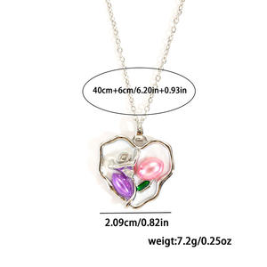 彩色滴油花不锈钢吊坠项链时尚闪亮钻石珍珠奢华精致女式吊坠项链 - Product Image 6