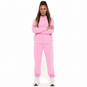 Set Casual di Lusso Personalizzato <span class=keywords><strong>Rosa</strong></span> a 2 Pezzi, Felpe <span class=keywords><strong>con</strong></span> <span class=keywords><strong>Cappuccio</strong></span> in Cotone e Pantaloni <span class=keywords><strong>con</strong></span> Stampa a Rilievo per <span class=keywords><strong>Donna</strong></span> - Product Image 4