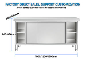 خزانة حوض تجارية للمطبخ من الفولاذ المقاوم للصدأ مع باب جرار طاولة عمل للفنادق والمطاعم - Product Image 5