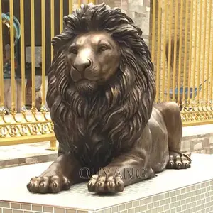 QUYANG индивидуальная большая наружная садовая декорация в европейском стиле, литой металл, статуя животного, Золотая бронзовая скульптура льва