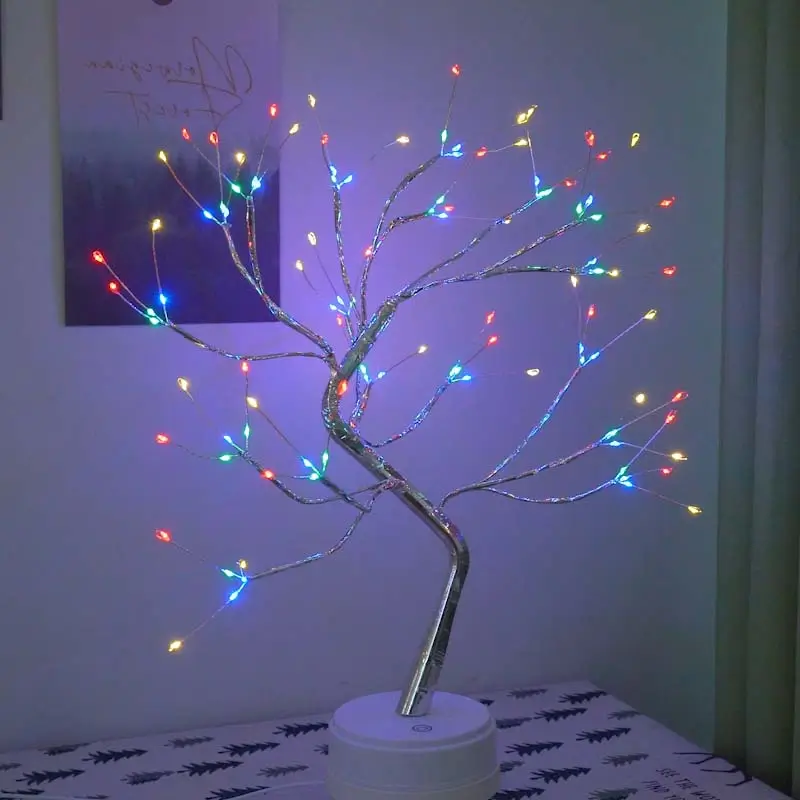 Kupferdraht-Schimmer-Baumlicht 108/36 LED-Blumentische Blatt-Perlen-Dekorationslichter Schlafzimmer Nachttaschen-Weihnachtslampe