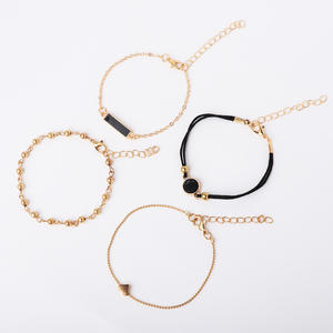 Trendy Gold Plated <b>Bracelet</b> <b>Set</b> With Heart Black Beads Alloy Women's Jewelry Gift 4 Piece Fashion Jewelry <b>Sets</b> - Product Image 2