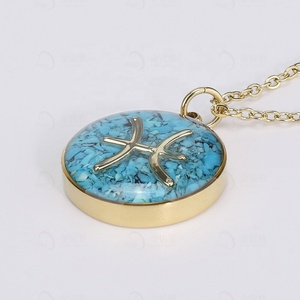 Collar con colgantes de acero inoxidable de Constel del zodiaco personalizado con piedra natural y esmalte, Horóscopo y joyería de lapislázuli - Product Image 4