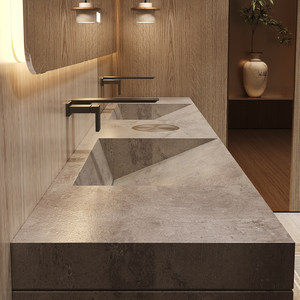 Meuble de salle de bain intelligent avec miroir LED intégré, vasque simple ou double sans joint, et plan de travail en pierre intégré. - Product Image 6