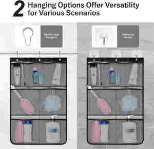 7 Pockets Hanging Shower Organizer with Quick Drying Mesh, Portable Space Saving Bathroom Organizer to Hold Soap, Shampoo - Product Image 3